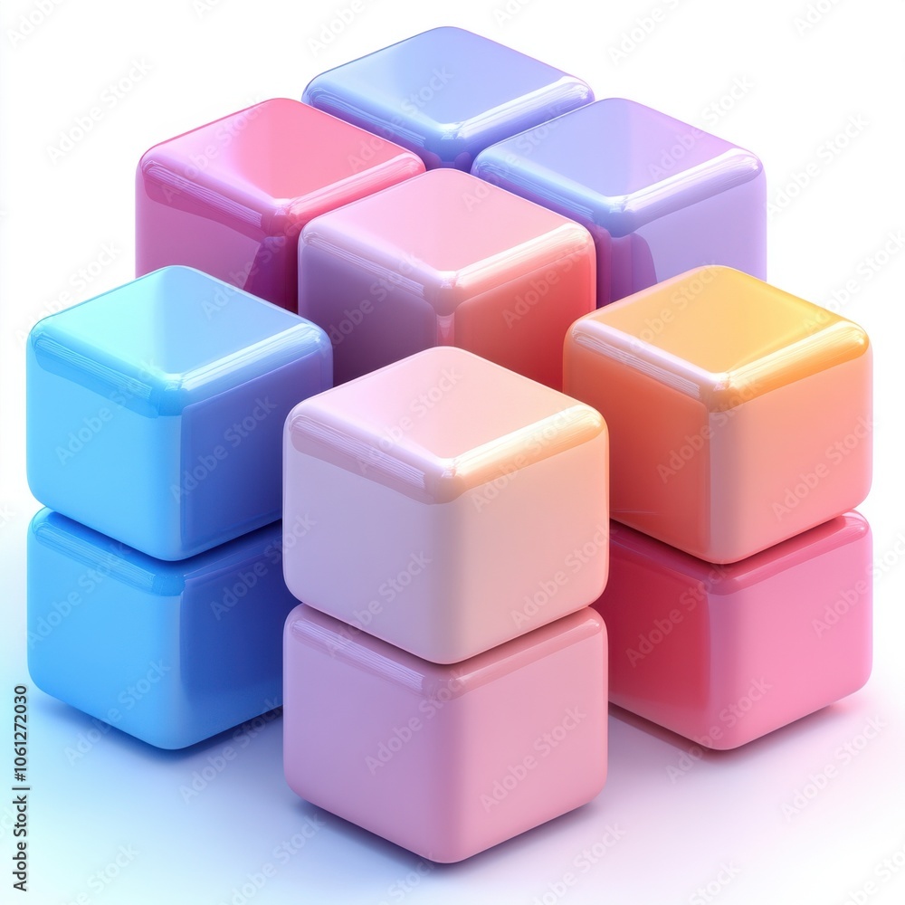 Poster a row of colorful cubes arranged in a pyramid shape. generative ai