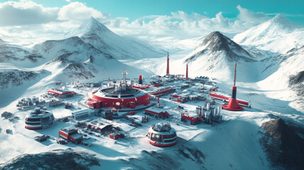 Futuristic Arctic Research Facility in Snowy Mountains
