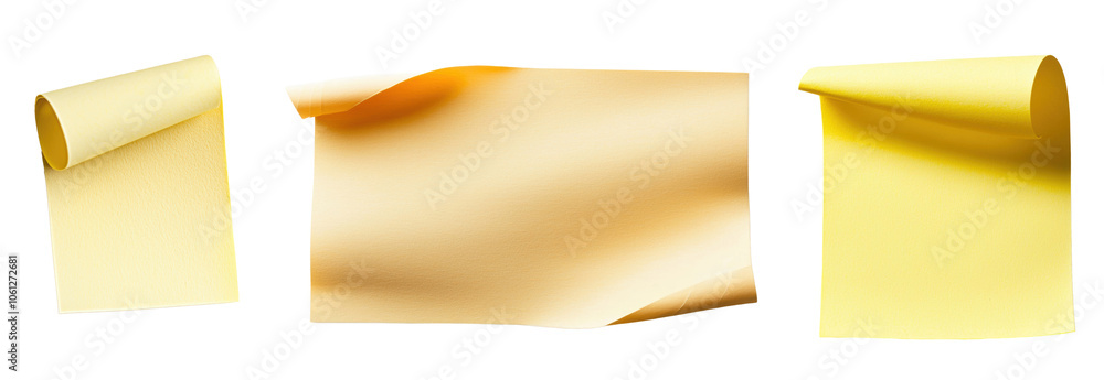 Poster yellow sticky notes for organizing ideas and tasks isolated on transparent background