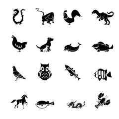 animals icons set, animal vector icon collection	