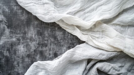 Obraz premium Mockup of gray and white linen textures for background, top view with space for copywriting.
