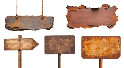 Rustic and Weathered Signage Collection  isolated on transparent background