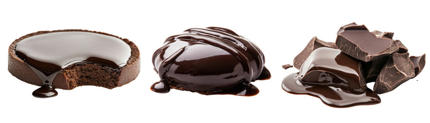 Delicious Dark Chocolate Melts and Treats  isolated on transparent background