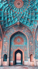 Obraz premium Intricate architectural interior featuring vibrant patterns and ornate designs.