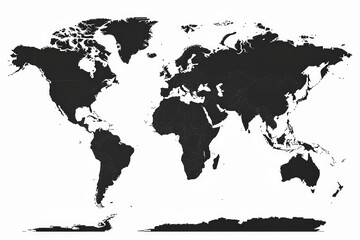 A detailed world map featuring dark outlines of continents against a white background, highlighting geographical shapes and borders of each landmass clearly for educational and reference purposes.