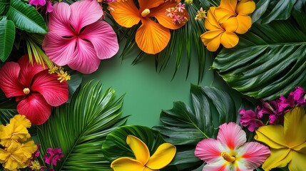 Vibrant Tropical Flowers and Leaves Decoration
