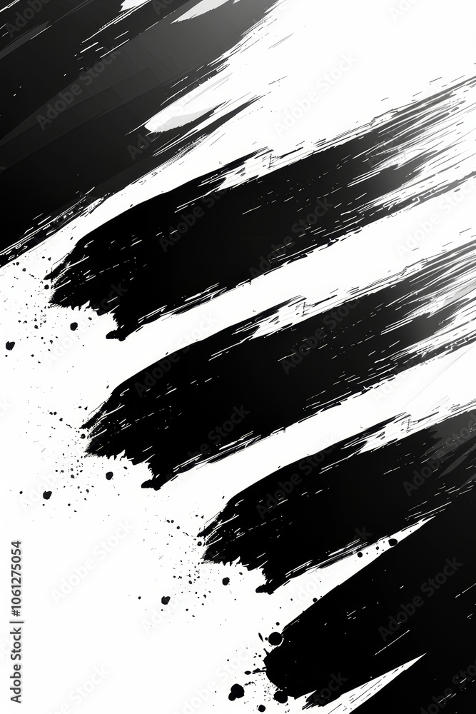 Aufkleber in an artistic display, bold black paint strokes on a white background form a striking abstract patt