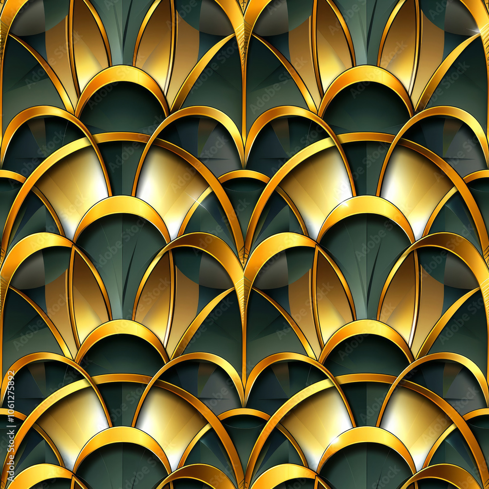 Poster this design features a striking combination of golden arcs and green backgrounds, creating a sophist