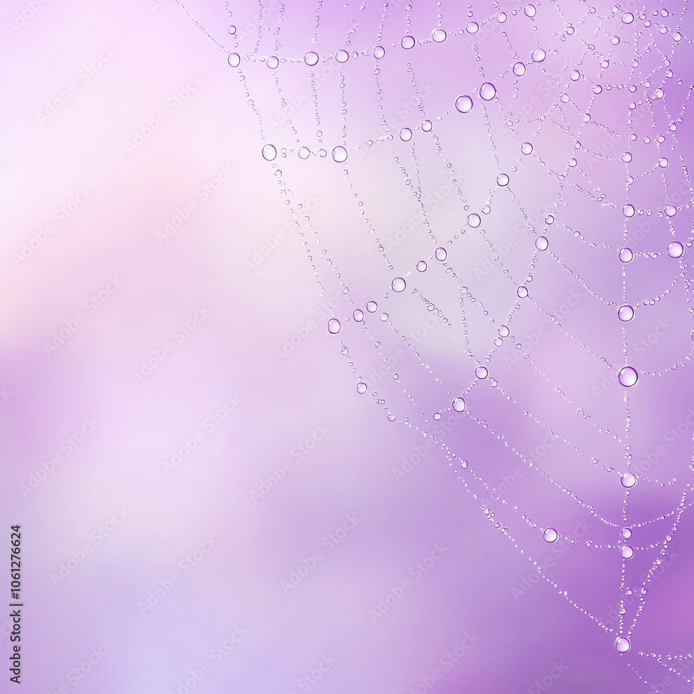 Poster dewdrops on intricate spiderweb against soft background