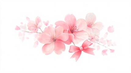 Fototapeta premium graceful floral arrangement, pink sakura blooms, translucent bow ties, watercolor texture, light and airy composition, botanical illustration style, subtle color gradients, spring-inspired palette,
