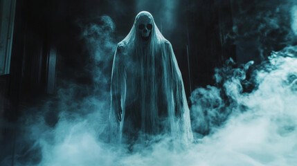 Eerie Ghostly Figure in Foggy Atmosphere