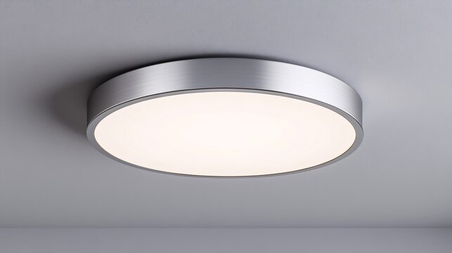 minimalist recessed led downlight set, flush-mounted ceiling fixtures, circular metallic trim, warm white illumination, modern interior lighting, sleek design, gray ceiling background,