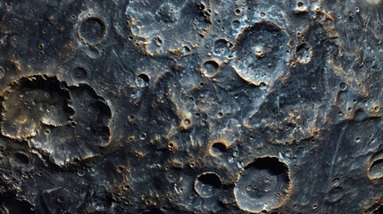 Macro shot of asteroids rugged surface showcasing numerous craters and textures, revealing celestial bodys geological features and history