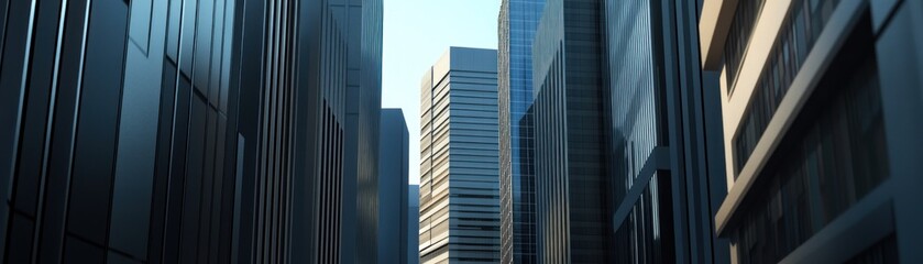 Obraz premium A narrow urban alley flanked by modern skyscrapers, showcasing a blend of glass and steel.