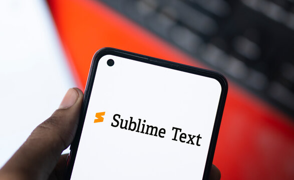 Dhaka, Bangladesh- 03 Nov 2024:  Sublime Text logo is displayed on smartphone.
