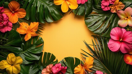 Obraz premium Vibrant Floral Frame on Yellow Background