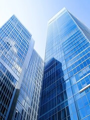 Obraz premium Modern skyscrapers reflecting the sky, showcasing contemporary architectural design.