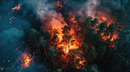 Devastating Wildfire Engulfs Forest at Night