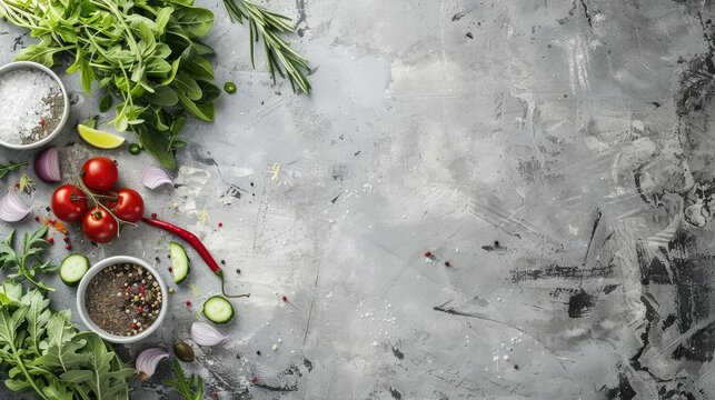 Selection of Clean Eating Options on Concrete Background