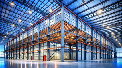 Modern Steel High Bay Warehouse, Industrial Architecture, AI Photography, New Construction