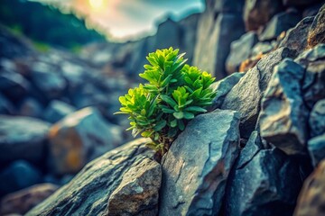 Fototapeta premium Plant Growth Surprises: Double Exposure in Rocks