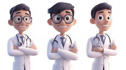 Fototapeta premium Cartoon doctors in medical uniforms with stethoscopes