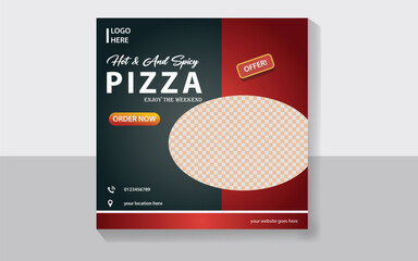 Food menu and delicious pizza social media post template