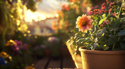 Naklejka premium Sunlit Flower on Balcony with Soft Focus
