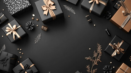 Obraz premium Elegant Black and Gold Gift Box Border