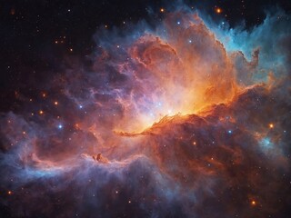 Bright Nebula Surrounded by Colorful Cosmic Clouds in Deep Space	