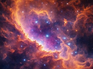 Naklejka premium Bright Nebula Surrounded by Colorful Cosmic Clouds in Deep Space 