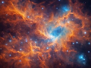 Naklejka premium Bright Nebula Surrounded by Colorful Cosmic Clouds in Deep Space 