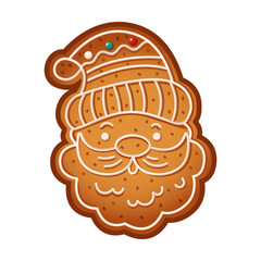 Happy Santa Claus gingerbread cookie flat color vector object. Traditional homemade biscuit for Christmas illustration on white background