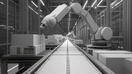 Naklejka premium Automated Robotic Arm in Modern Warehouse
