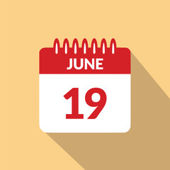 June 19 Calendar icon vector illustration.