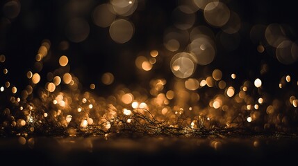 Golden Bokeh Light Effect on Dark Background