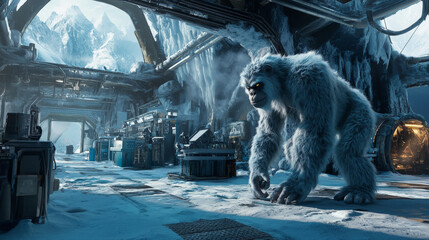 Futuristic Arctic Base with Yeti Creature