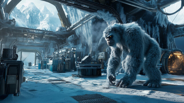 Futuristic Arctic Base with Yeti Creature