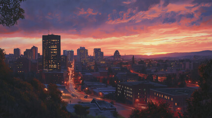 Obraz premium City Skyline at Sunset with Vibrant Colors