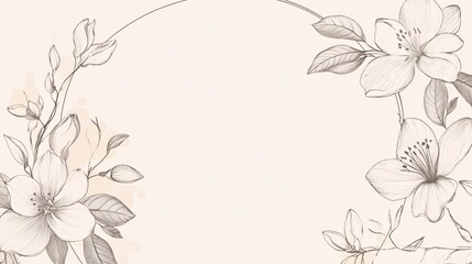 108.A graceful botanical frame with a thin circular border made of line-drawn leaves and flowers, creating a clean and elegant floral wreath thatâ€™s perfect for modern, minimalist designs.