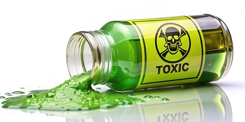 A stock photo of a toxic substance spilling from a container , toxic, dangerous, hazardous, poison, chemical