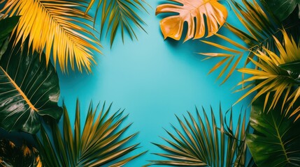 Obraz premium Tropical Leaves Frame on Vibrant Background