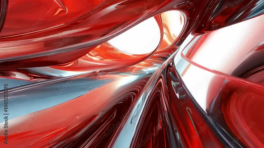 Poster an abstract image featuring dynamic red and silver shapes creating a futuristic and energetic atmosp