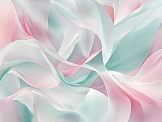 Obraz premium Soft pastel abstract floral shapes in pink and mint, flowing lines give an organic, calm feeling.
