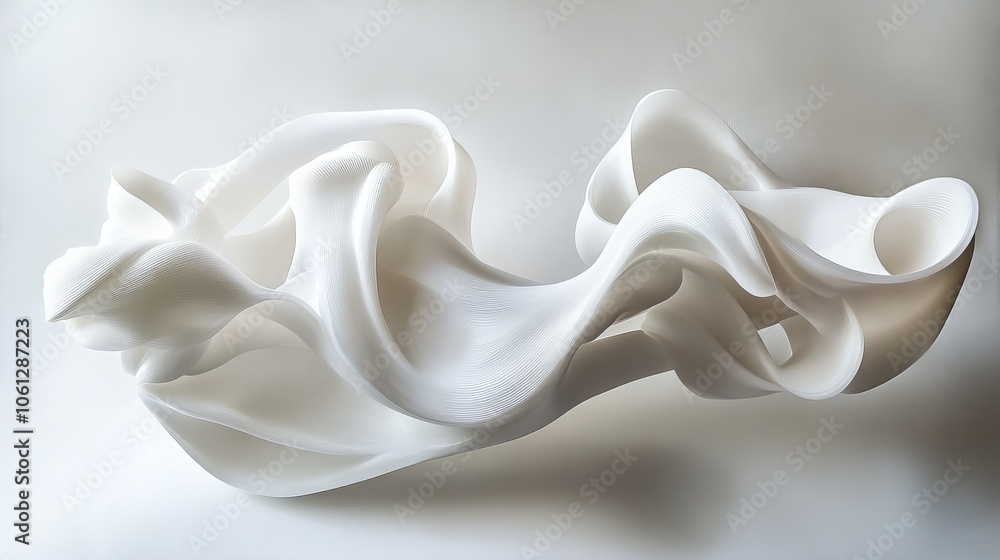 Poster smooth, flowing white lines and curves on a light background create an elegant composition that conv
