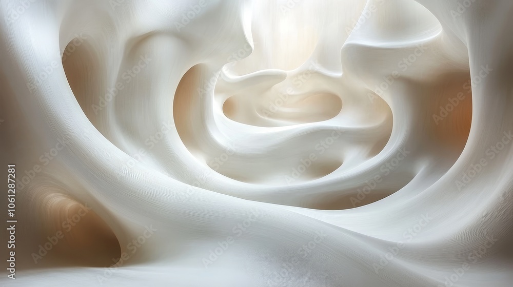 Poster smooth, flowing white lines and curves on a light background create an elegant composition that conv