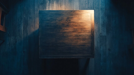 dark wood table top on a blue wood background