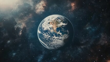 A high-definition cinematic shot of Earth, with wispy clouds encircling the globe, as the planet drifts through the quiet expanse of space, surrounded by distant stars