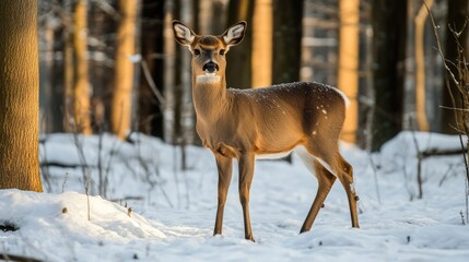 Obraz premium Deer in Snowy Forest Landscape