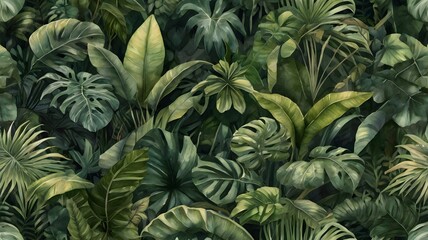 Fototapeta premium green tropical leaves background. generative ai